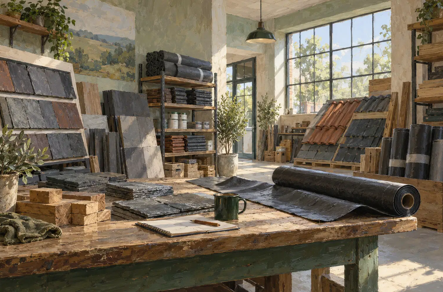 Illustration of roofing businesses and their working space